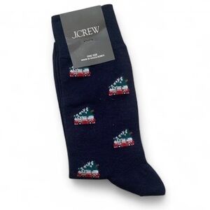 New with Tags J. Crew Truck and Tree Dark Blue High Top Holiday Christmas Socks